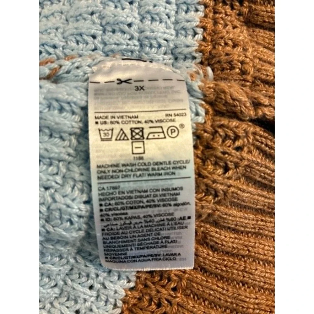 Old Navy Womens 3X Tunic Sweater Brown‎ Blue Colorblock Waffle Knit Cozy Plus